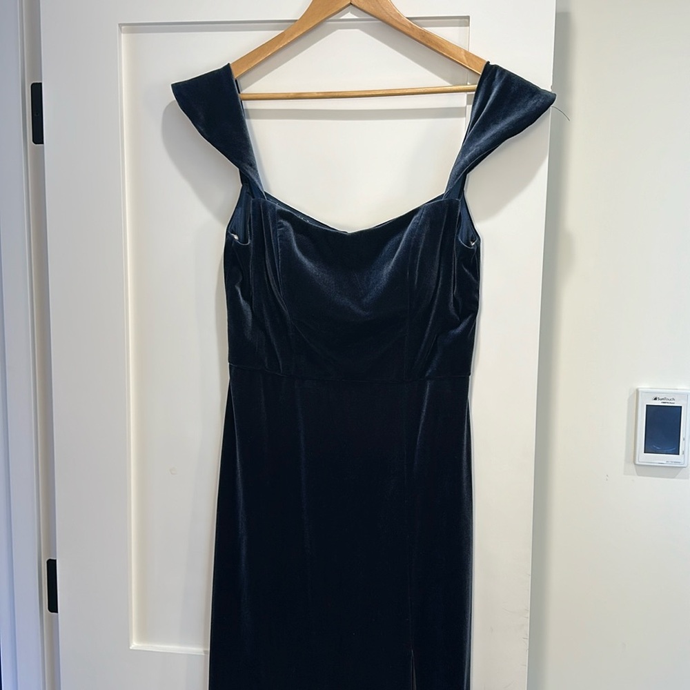 Jenny Yoo Issa Stretch Velvet Dress in French Blue